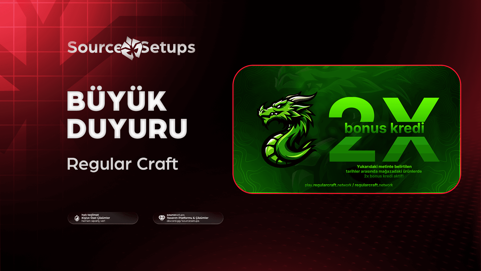 🌴・Regular Craft・Büyük Duyuru Tasarımı・2X Kredi Bonusu