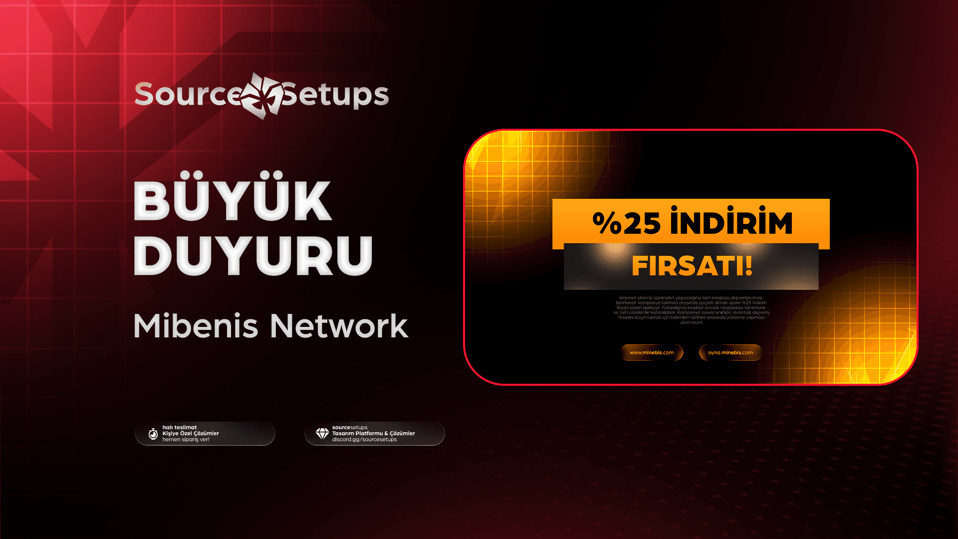 🌴・Mibenis Network・Büyük Duyuru Tasarımı・%25 İndirim Fırsatı