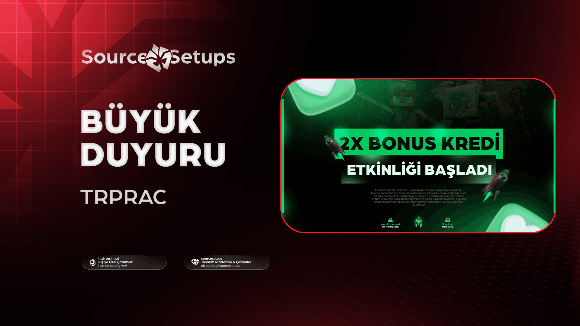 🌴・TRPrac Network・Büyük Duyuru Tasarımı・2X Kredi Kampanyası