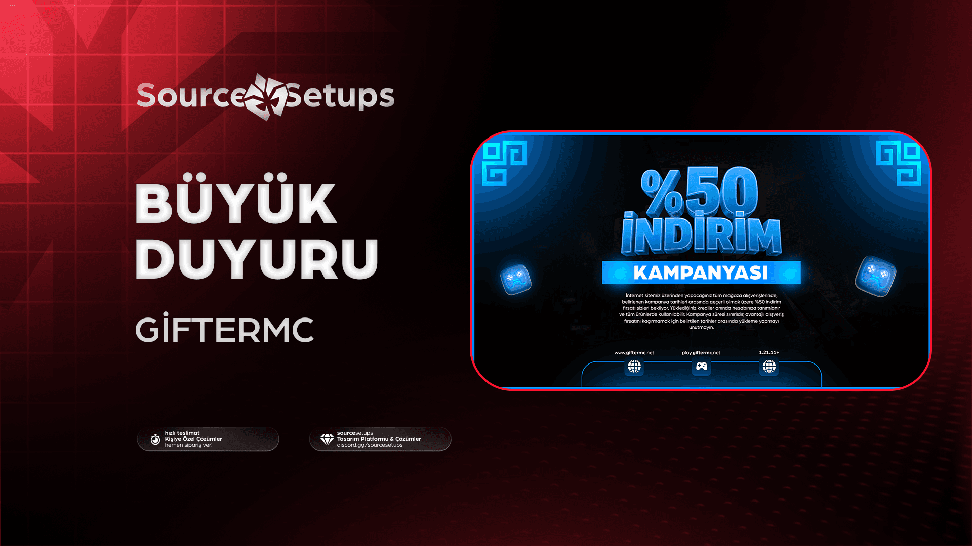 🌴・GifterMC・Büyük Duyuru Tasarımı・%50 İndirim Kampanyası